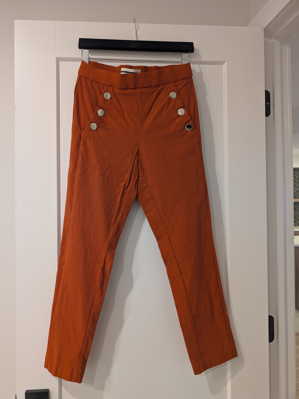 Orange Button-Accent Trousers
